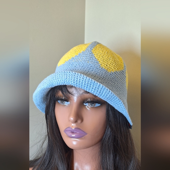 Organic cotton linen crocheted sunflower hat cap - Picture 7 of 8